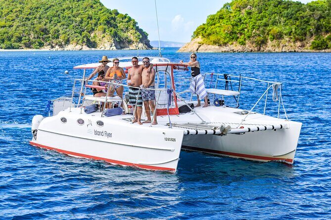 Full or Half Day Private Power Catamaran- USVI Beach and Snorkel - Christmas Cove off St. James Island: reefs and a floating lunch option